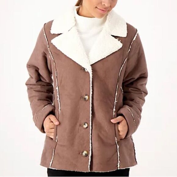 Susan Graver Weekend Bonded Faux Suede & Sherpa Coat - Picture 1 of 5
